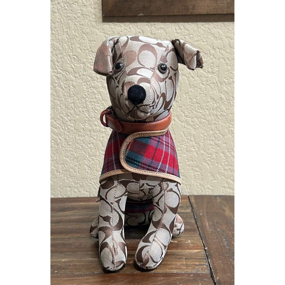 Coach Signature Stuffed Dog #8443 Holiday 2002 Retired Plush Plaid Cape EUC